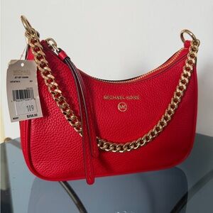 Michael Kors Red Shoulder Bag with Gold Chain